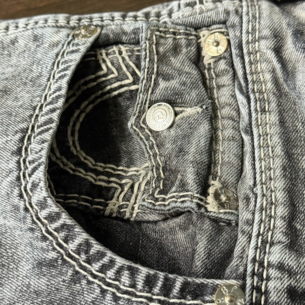 True Religion Black And White Denim With Silver Button